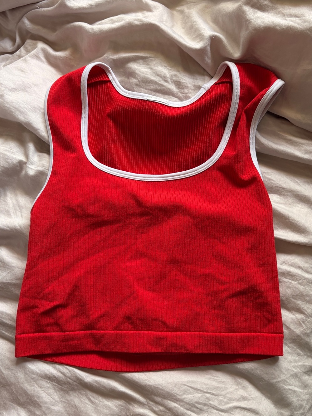 Athleta Red Ribbed Tank Top with White Trim | Brand New tags removed